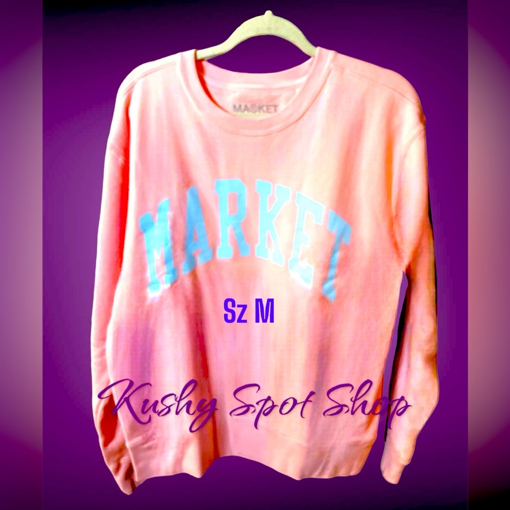 NWOT MARKET™️ 🌬️AIR PUFF PINK LOGO CREWNECK SWEATER✨🩷 Sz Med ✨🩷 100% cotton